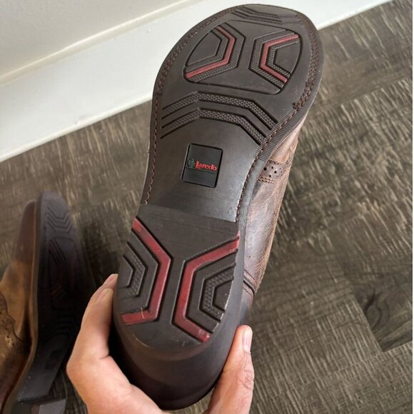 Laredo Men Kane Broad Square Toe Leather Cow Boy Shoes Tan Size 13 - Picture 6 of 11